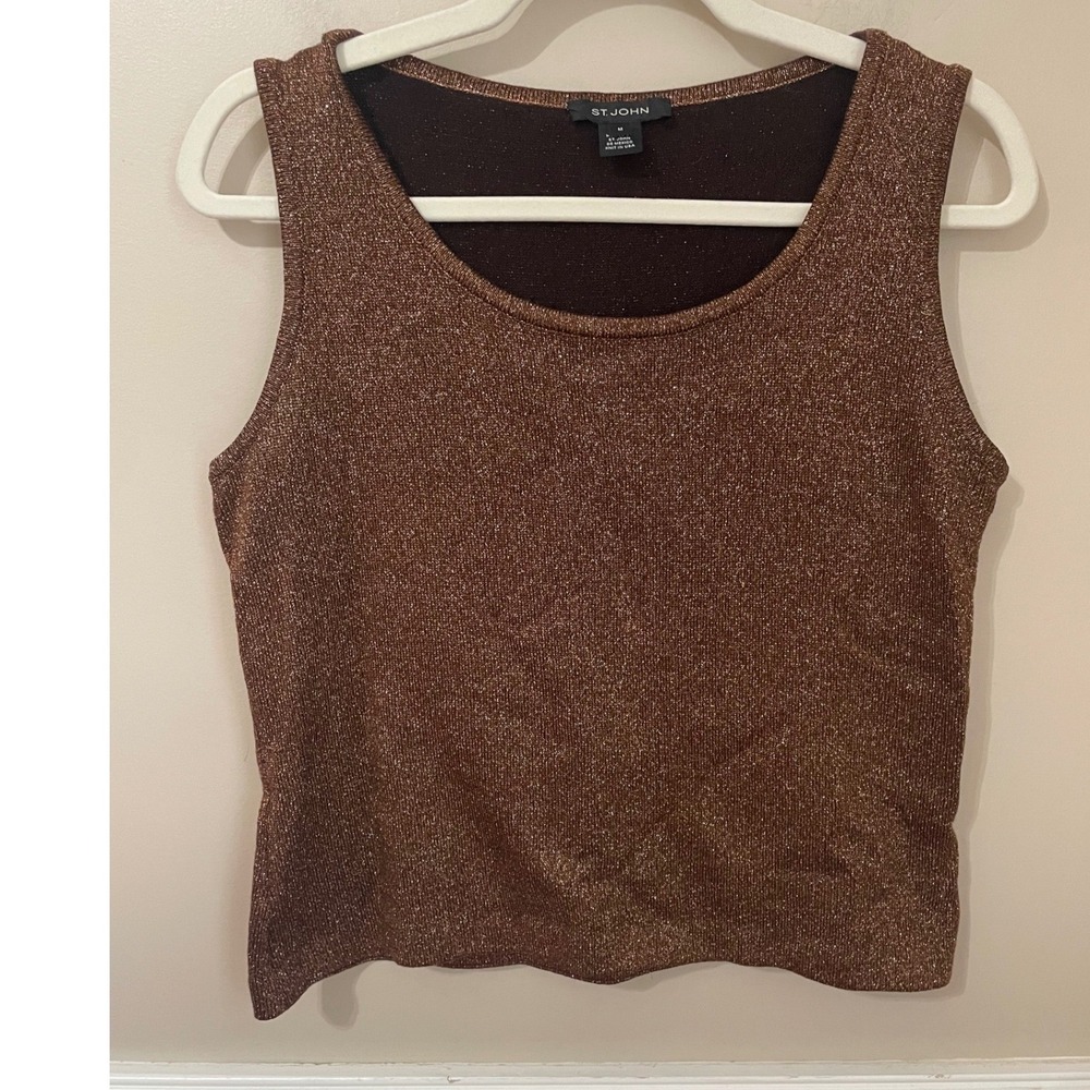 St. John Bronze Metallic Knit Tank Top Shell Brown Shimmer Size M